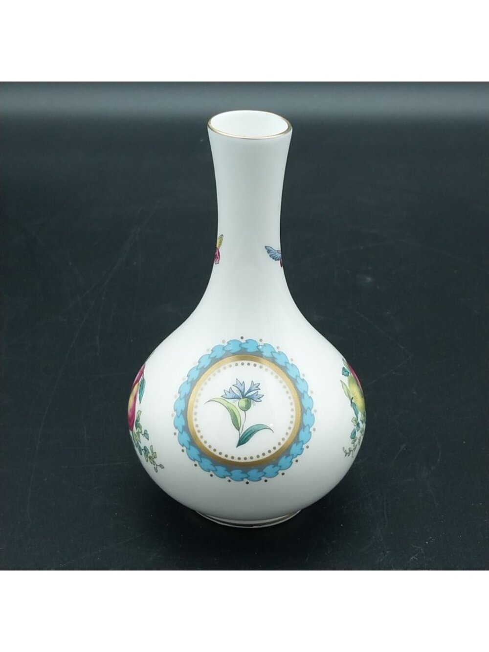 Vintage Spode Trapnell Medallion & Fruits 4-3/4" Mini Bud Vase England F1427-I